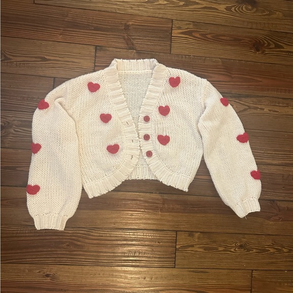 no brand Sweaters - Heart Patterned Cream Cardigan